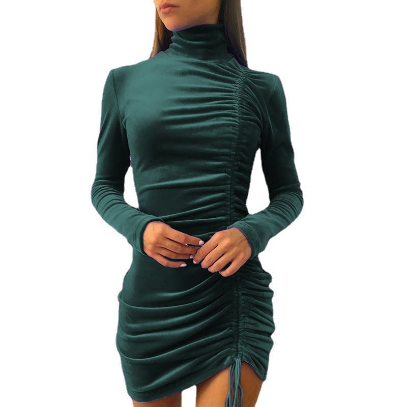 Robe mini élégante en velours pour femmes avec col haut et effet froncé raffiné Chic und Stil