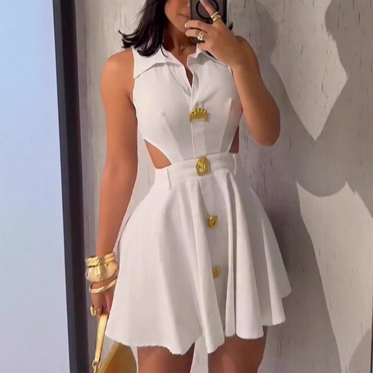 Femmes Chic Robe avec détails décoratifs en boutons et coupe moderne Chic und Stil