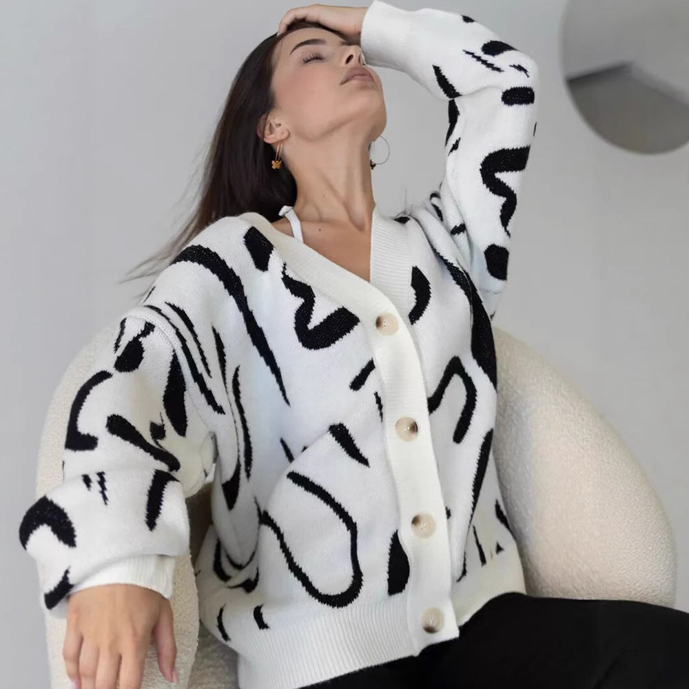 Dames cardigan en tricot doux avec motif graphique moderne Chic und Stil