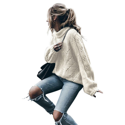 Pull en grosse maille pour femmes avec coupe large et col roulé tendance Chic und Stil