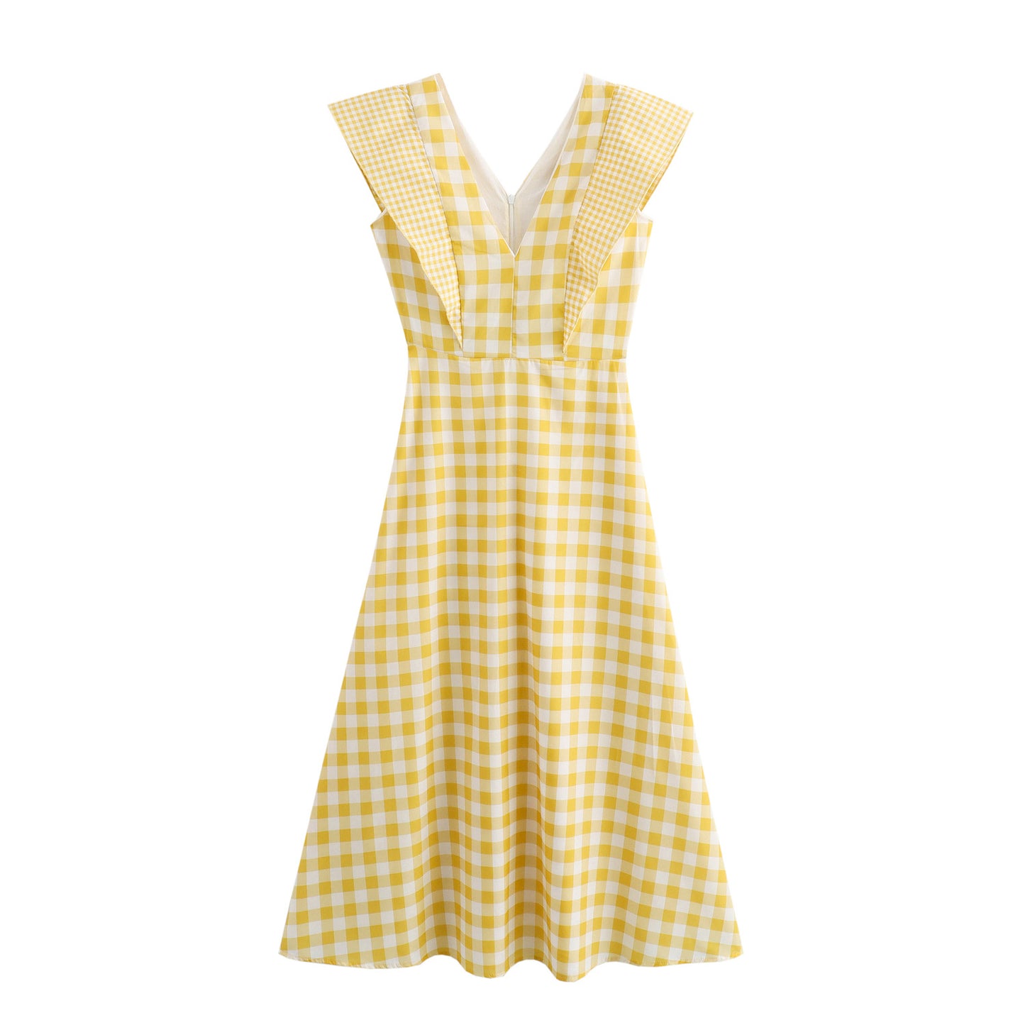 Robe maxi femme avec décolleté en V et détails en volants modernes Chic und Stil