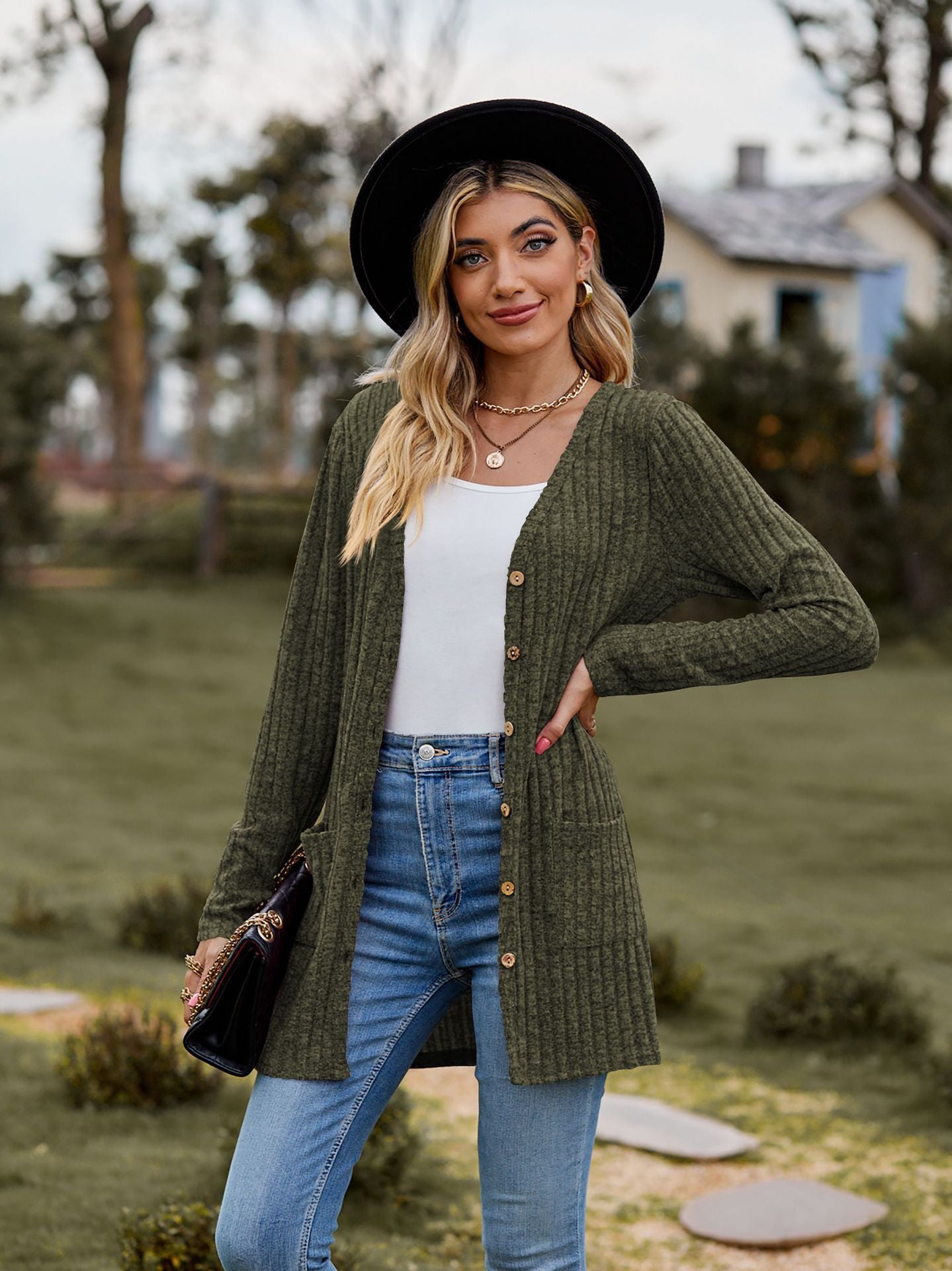 Damen cardigan à manches longues avec poches pratiques Chic und Stil