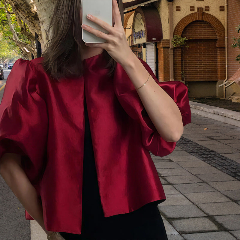Dames Robe Midi Élégante avec Haut Texturé et Manches Volumineuses Chic und Stil