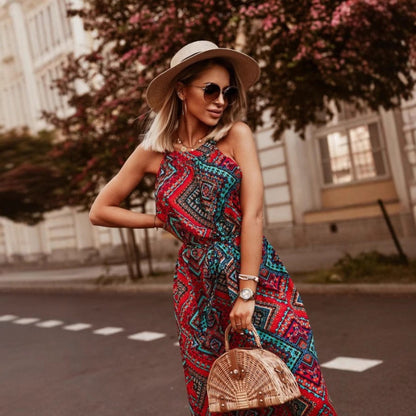 Robe Maxi Florale Femme avec Design à Encolure Halter Chic und Stil