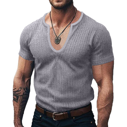 T-shirt pour hommes à col en V côtelé Chic und Stil