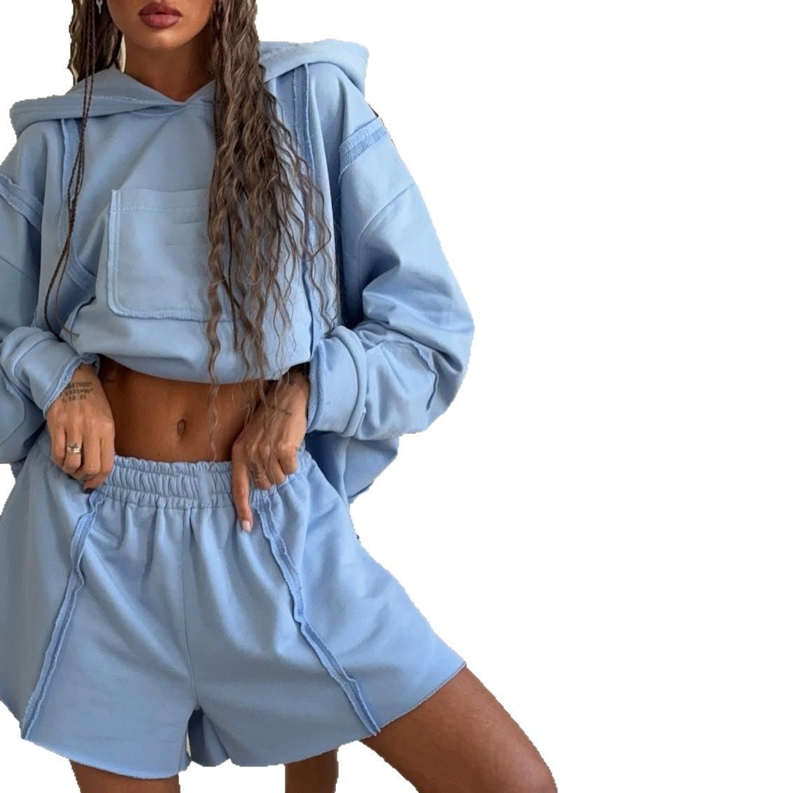 Ladies Urban Oversized Hoodie and Shorts Set Chic and Style