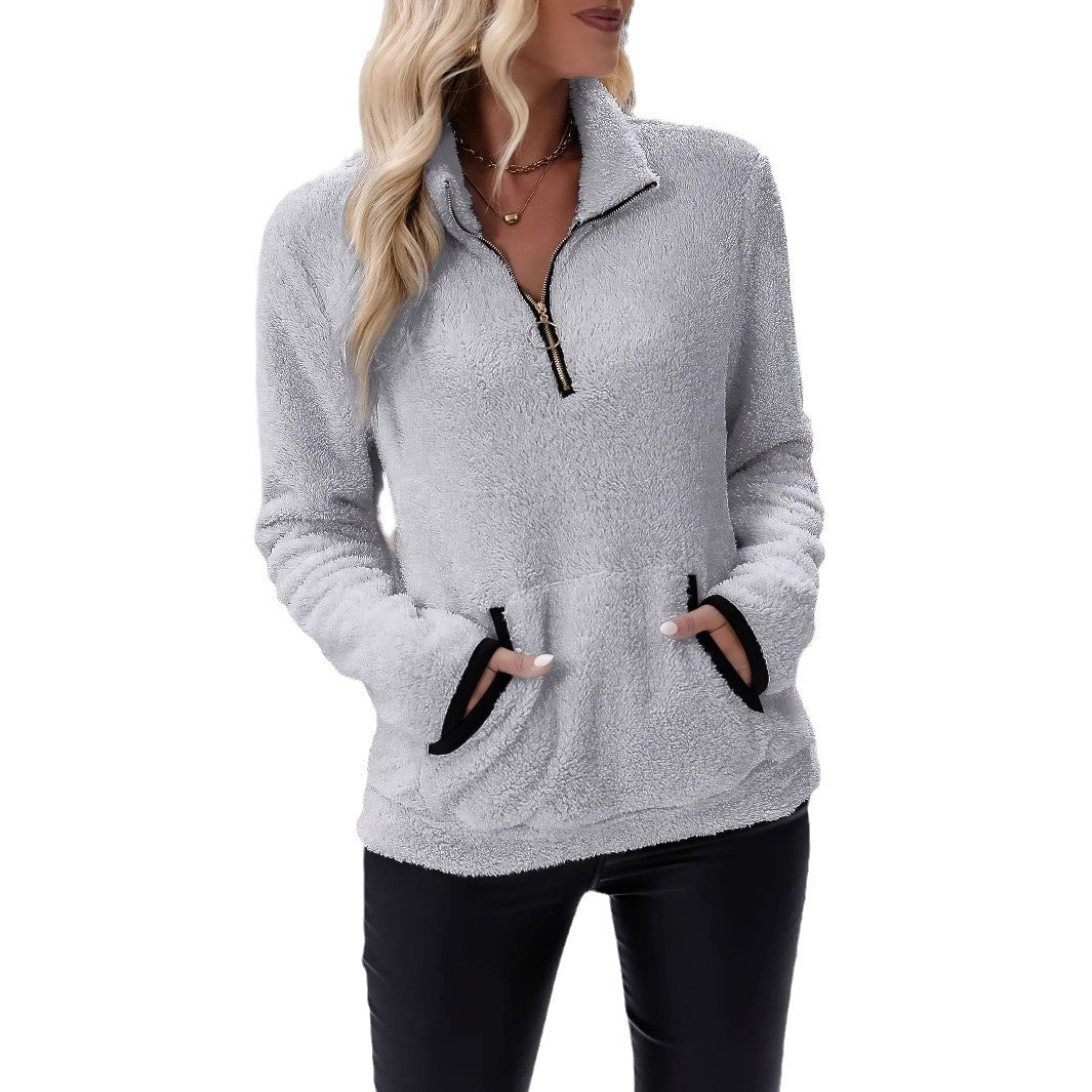 Women's fleece pullover with short zip and kangaroo pocket Chic und Stil