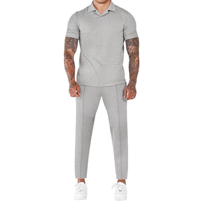 Hommes moderne ensemble à manches courtes en tissu structuré Chic und Stil