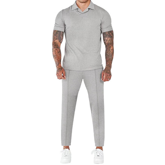 Hommes moderne ensemble à manches courtes en tissu structuré Chic und Stil