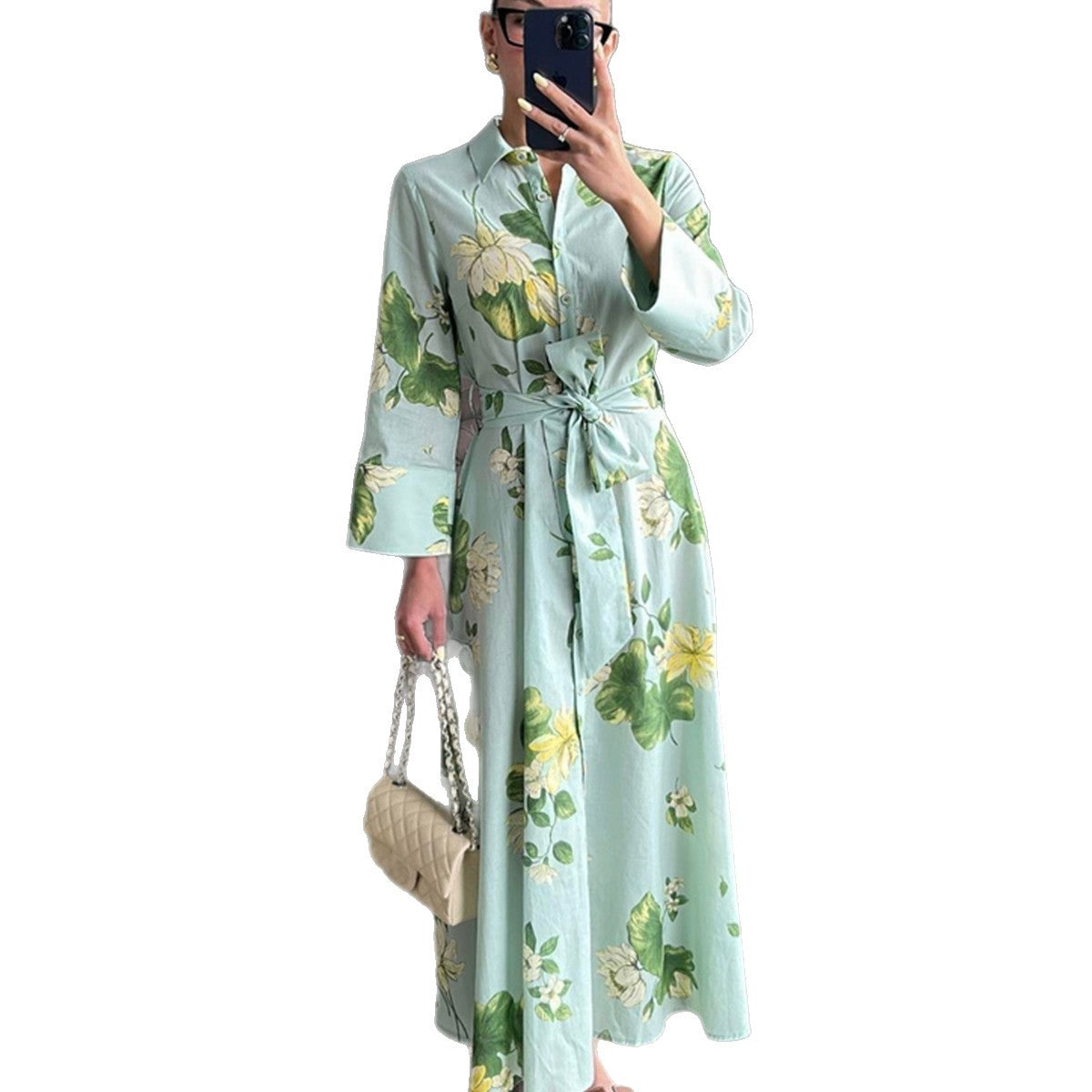 Robe maxi femme avec motifs floraux et ceinture enroulée Chic und Stil