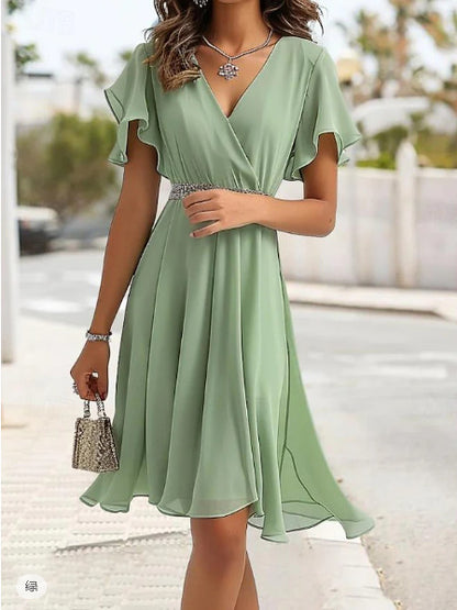 Robe portefeuille à volants fluides pour femmes Chic und Stil