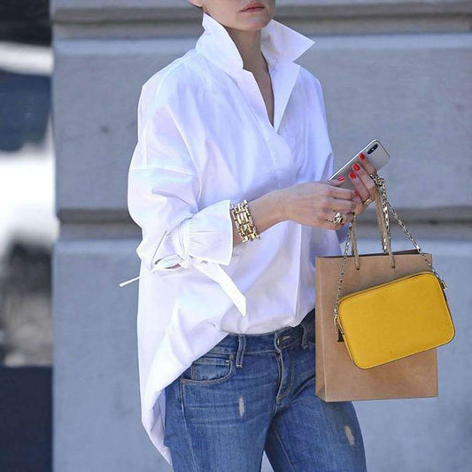 Blouse pour dames à col haut et ourlet asymétrique Chic und Stil