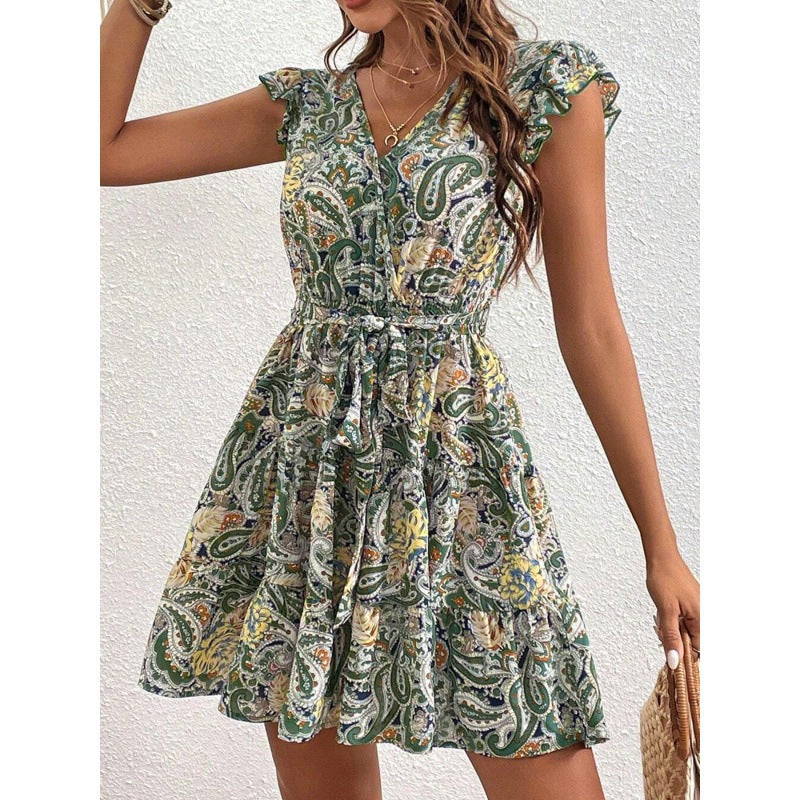 Dames Robe Mini Imprimé Paisley Fluide Chic und Stil