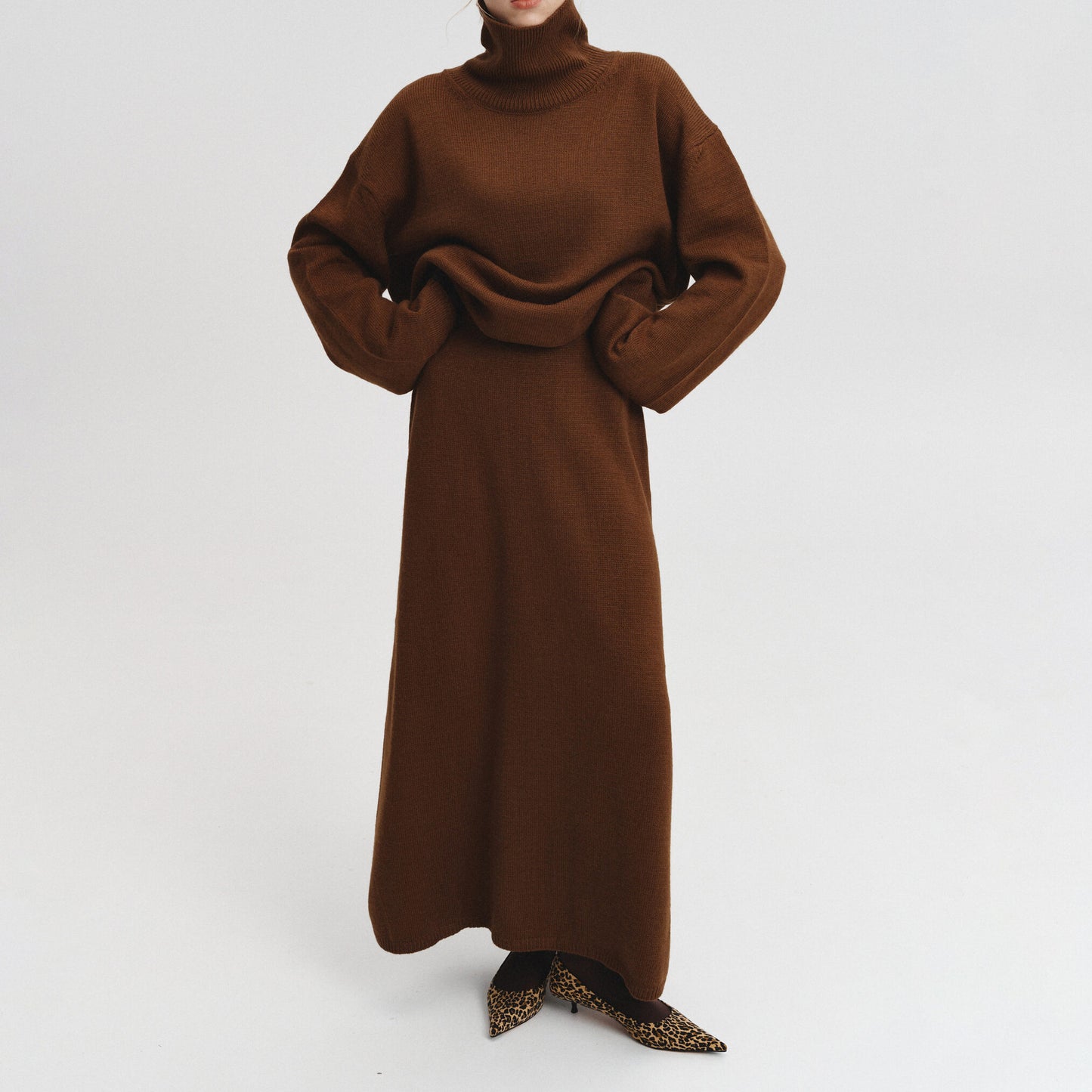 Dames élégant, ensemble en tricot décontracté avec col haut Chic und Stil