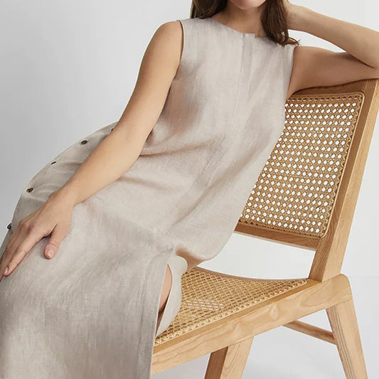 Robe midi A-line sans manches pour femmes avec détail de bouton latéral Chic und Stil