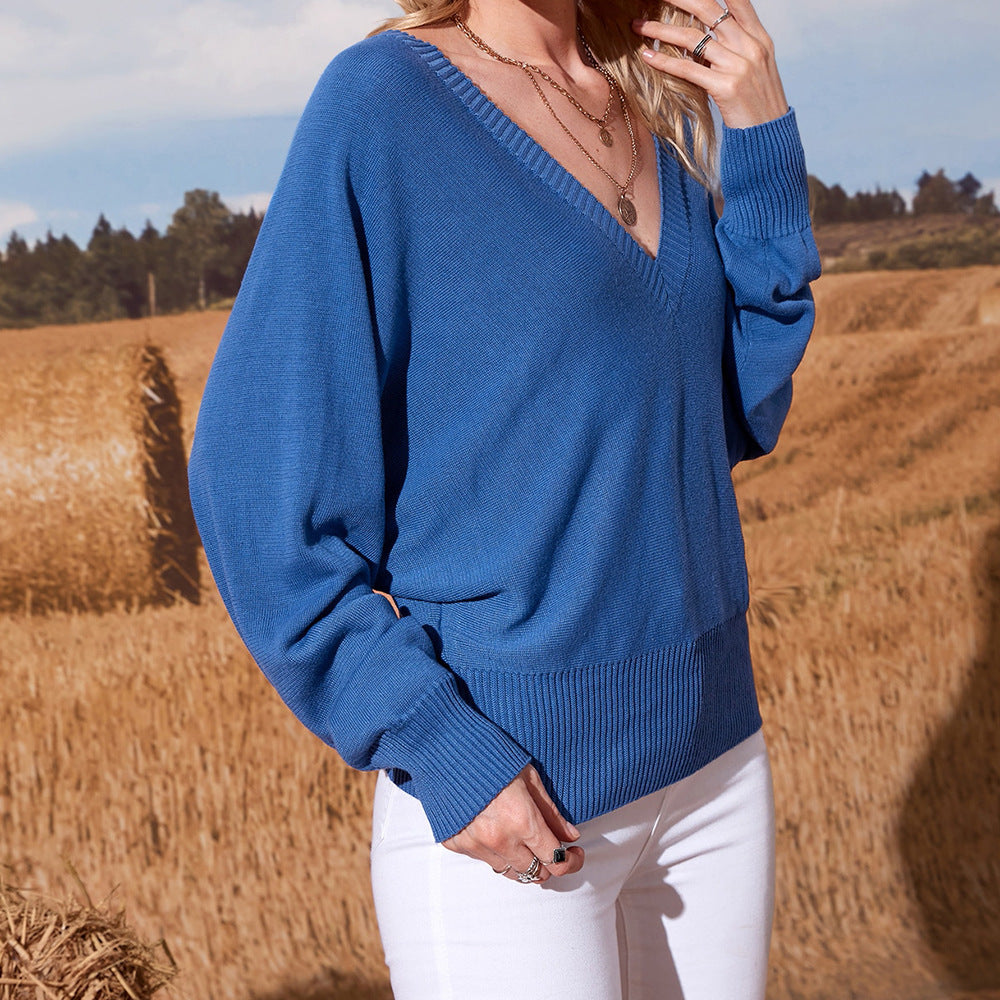 Dames pull en V avec coupe ample et manches bouffantes Chic und Stil