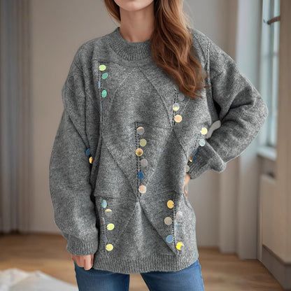 Pull décontracté pour femmes avec des paillettes décoratives et un motif de maille texturé Chic und Stil