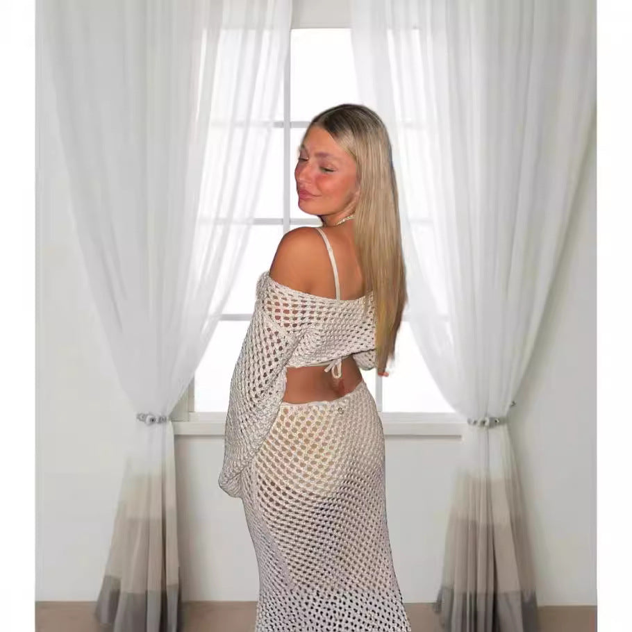 Robe en tricot aérienne pour dames avec une structure de maille ouverte et des manches longues Chic und Stil