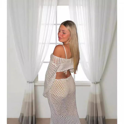 Robe en tricot aérienne pour dames avec une structure de maille ouverte et des manches longues Chic und Stil