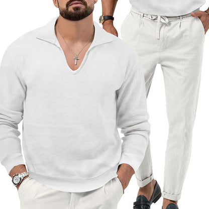 Comfortable pullover for men with V-neck and elegant pants combination Chic and Style