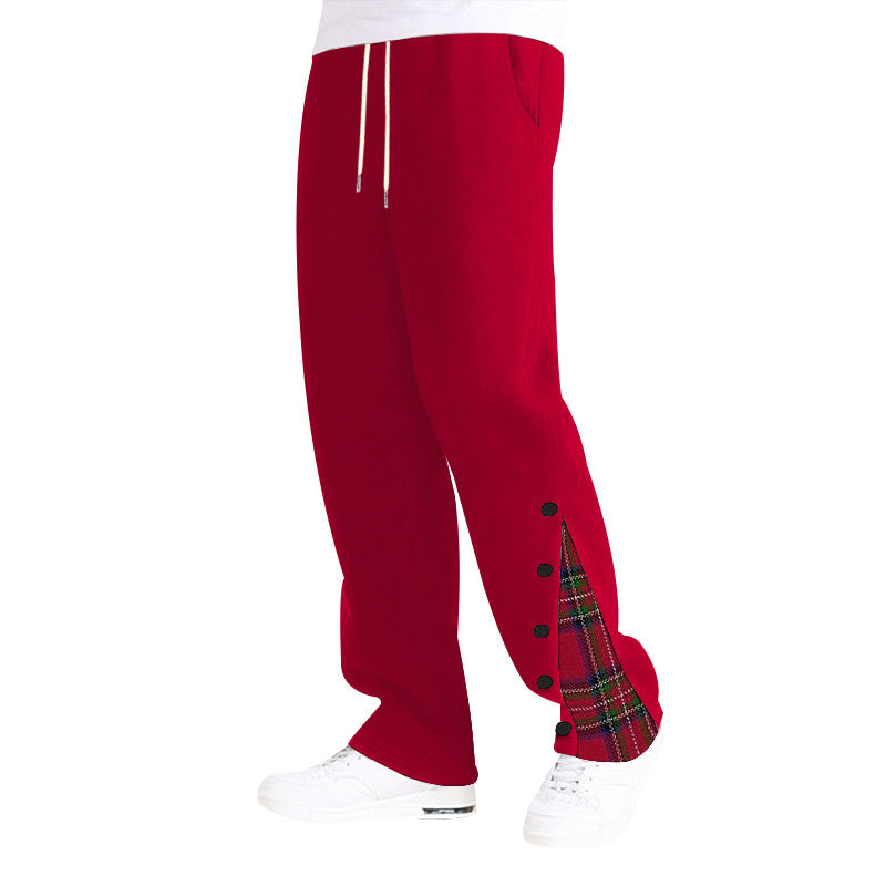 Men's comfortable casual pants with side button details and combined plaid pattern Chic and Style