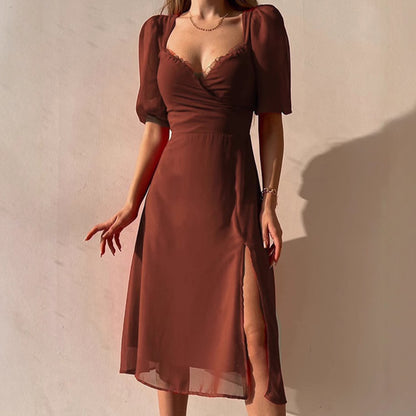 Femme Robe maxi élégante avec manches bouffantes et fente profonde Chic und Stil