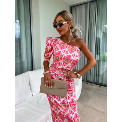 Dames Robe Maxi À Épaule Unique Motif Chic und Stil