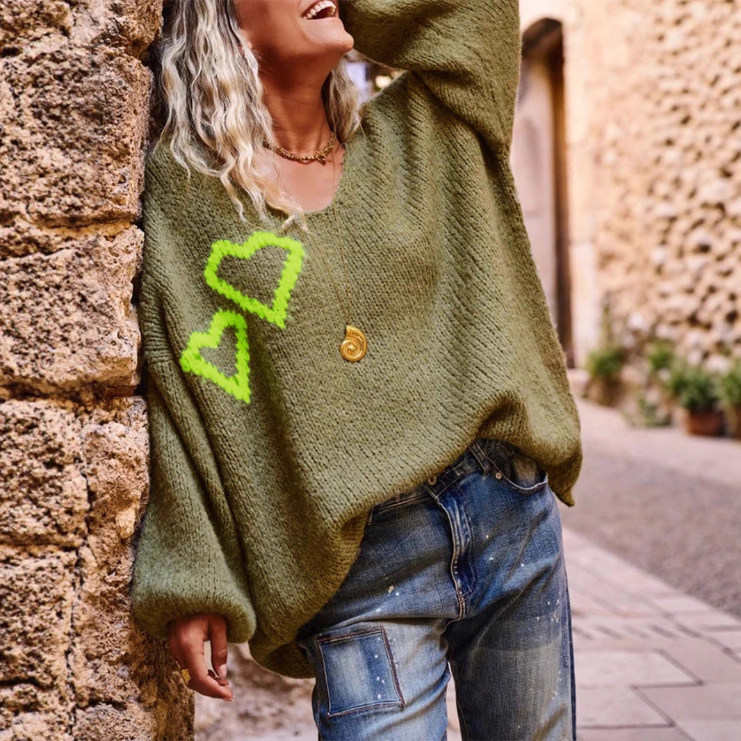 Pull-over oversized décontracté pour femmes avec applications en forme de cœur Chic und Stil