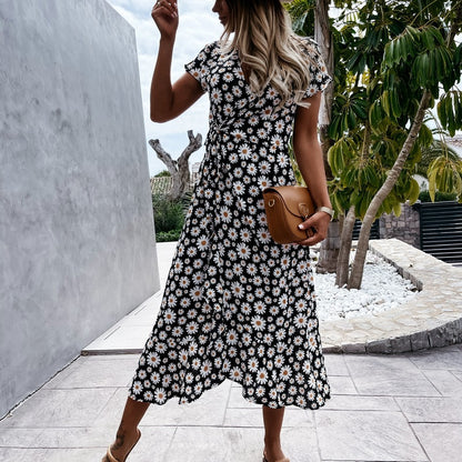 Robe midi portefeuille florale pour femmes chic et élégante