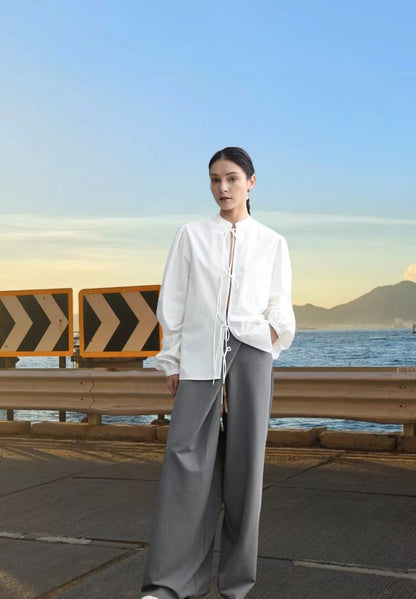 Blouse moderne pour femme avec cordon de serrage et manches bouffantes Chic und Stil
