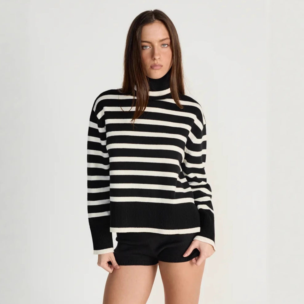 Pull-over à col roulé rayé pour femmes avec coupe décontractée Chic und Stil