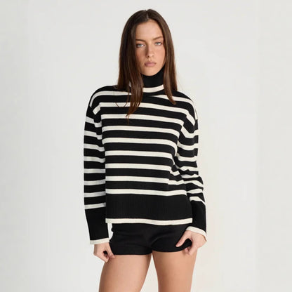 Pull-over à col roulé rayé pour femmes avec coupe décontractée Chic und Stil