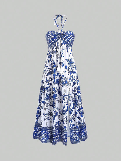 Robe maxi pour dames avec un design ludique et de fines bretelles Chic und Stil