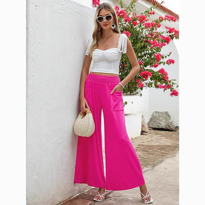 Women's Palazzo Pants with a Loose Fit, Elastic Waist and Convenient Pockets Chic and Style
