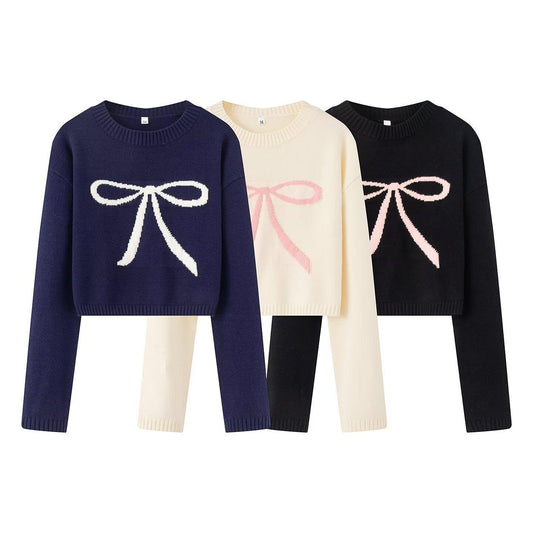 Pull-over en tricot court pour femmes avec design de nœud décoratif Chic und Stil