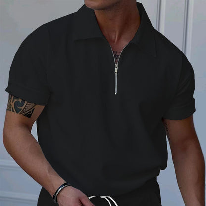 Chemise polo à manches courtes pour hommes avec fermeture éclair et tissu structuré Chic und Stil