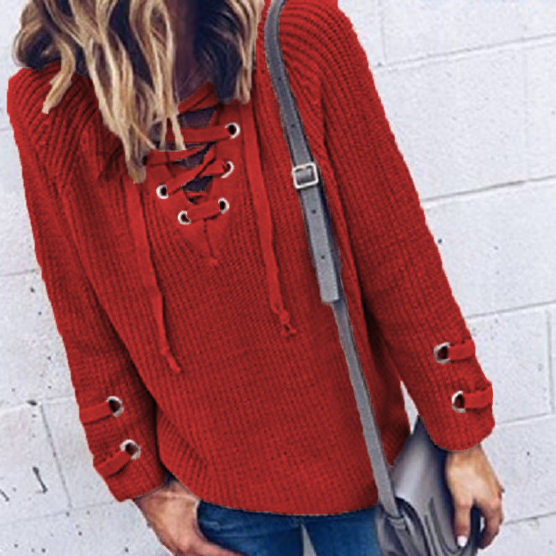 Pull en tricot pour femmes avec un design de lacets décoratif et une coupe confortable Chic und Stil