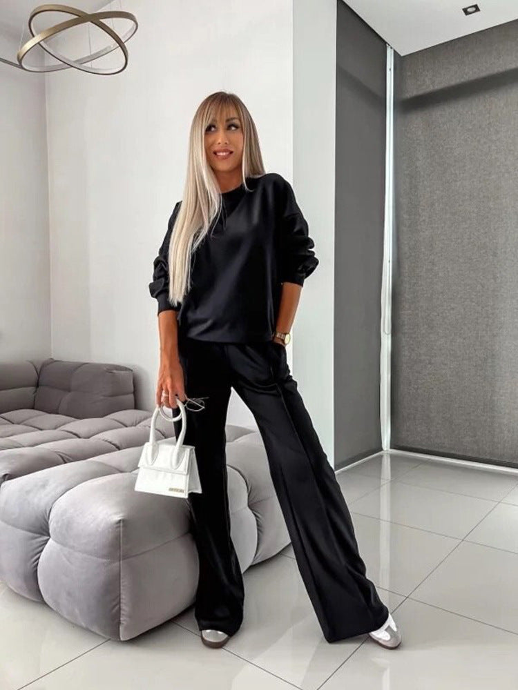 Dames ensemble décontracté ample avec un élégant sweat bleu et un pantalon palazzo Chic und Stil