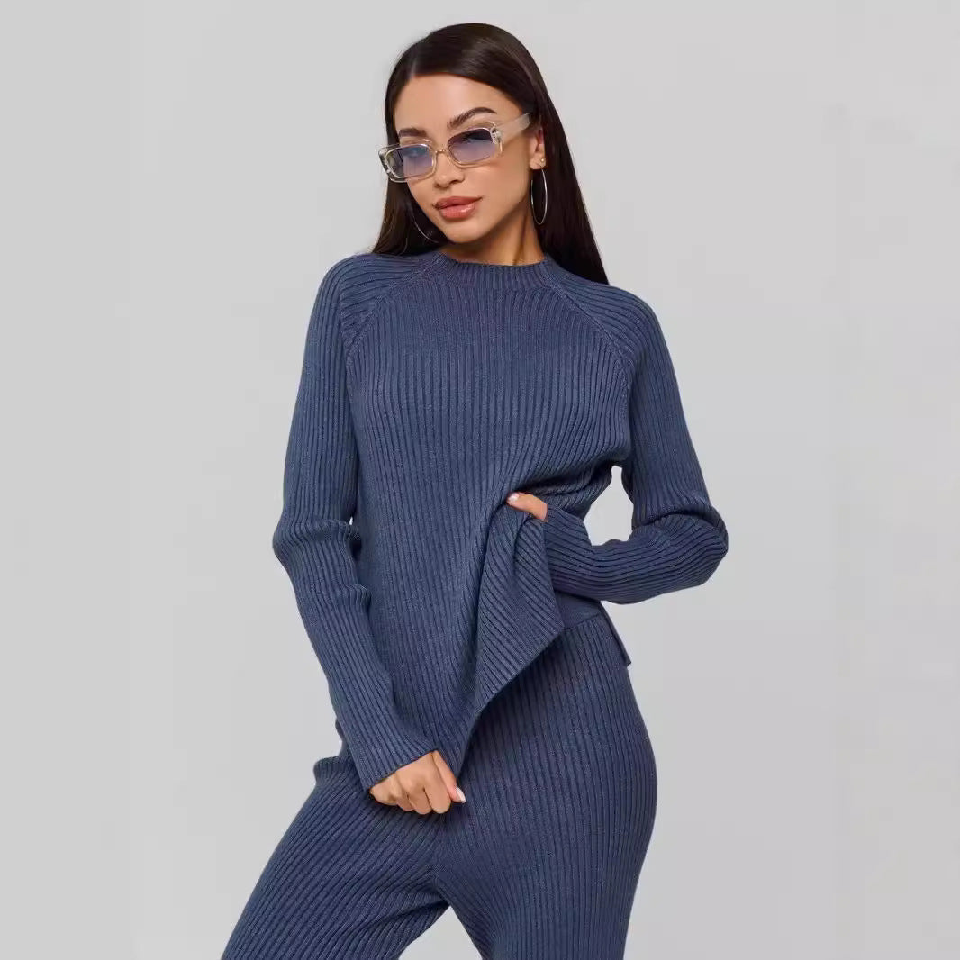Women's ribbed knit pullover with a relaxed fit and a wide collar Chic and Style