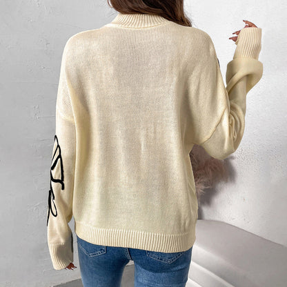 Pull-over en tricot pour femmes avec design floral et col montant Chic und Stil