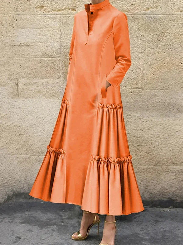 Dames Élégante Robe Maxi avec Ourlet Volant Chic und Stil
