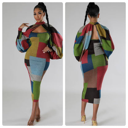 Robe à manches longues pour femmes avec coupe géométrique et manches volumineuses Chic und Stil