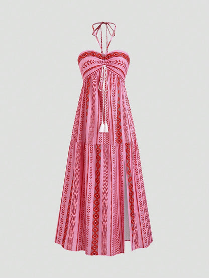 Robe maxi pour dames avec un design ludique et de fines bretelles Chic und Stil