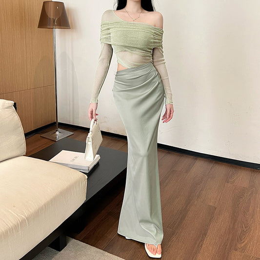 Robe maxi off-shoulder à fronce Chic und Stil femmes