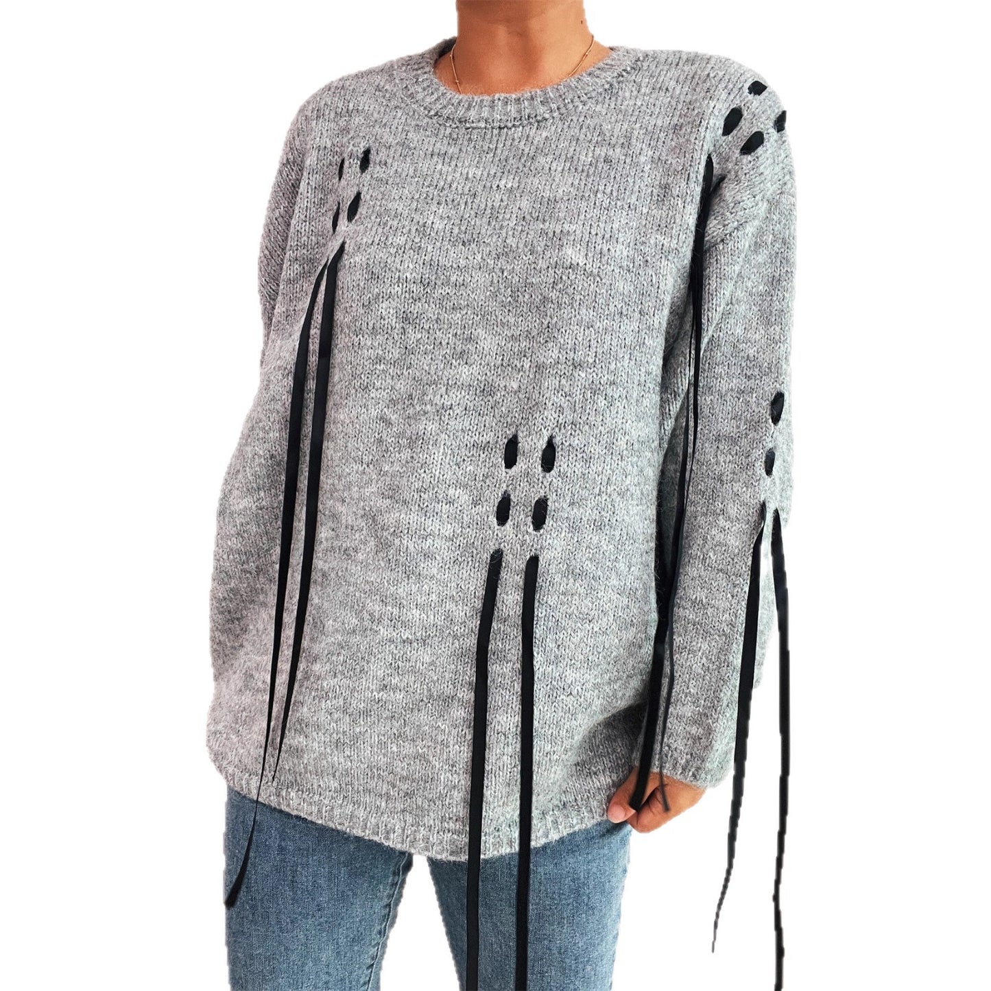 Pull over taille oversized féminin à détails de lacets uniques Chic und Stil