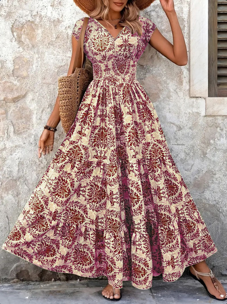 Robe maxi à fleurs pour femmes avec décolleté en V et ourlet à volants Chic und Stil