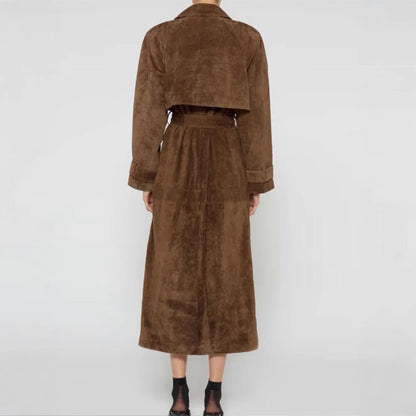 Ladies Elegant Mid-Length Trench Coat in Faux Leather Chic and Style