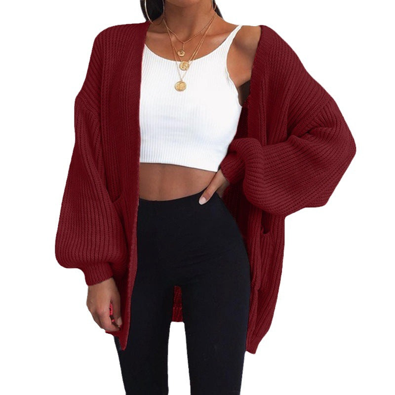 Cardigan en tricot épais pour femmes avec des manches oversized décontractées et des grandes poches Chic und Stil