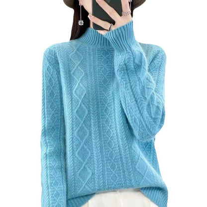 Pull en tricot de haute qualité pour femmes avec col montant et design en torsades Chic und Stil