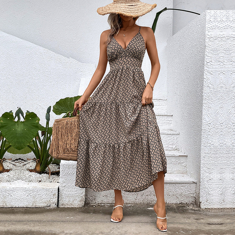 Femme Robe Maxi Bohème avec bretelles spaghetti réglables Chic und Stil